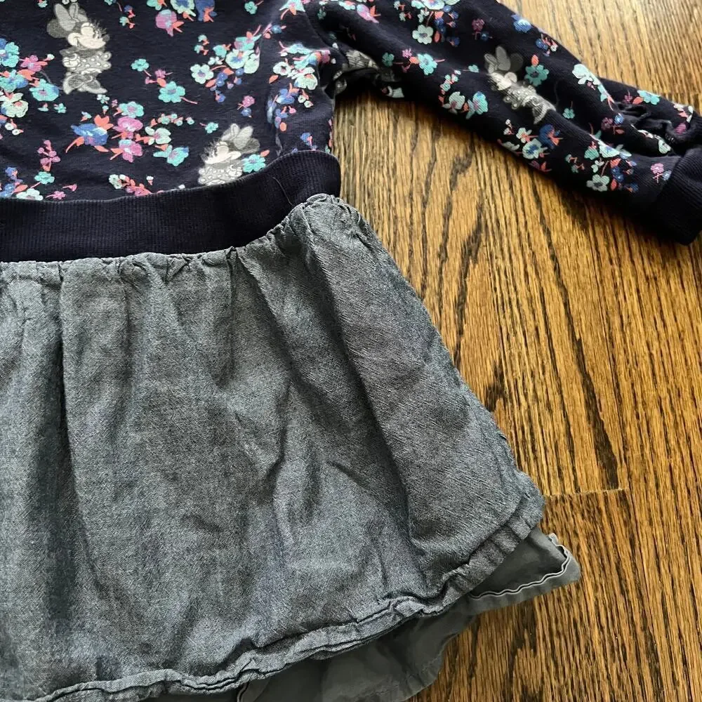 Disney x Gap Minnie Mouse Floral Long Sleeve Sweatshirt Dress - 2 Toddler